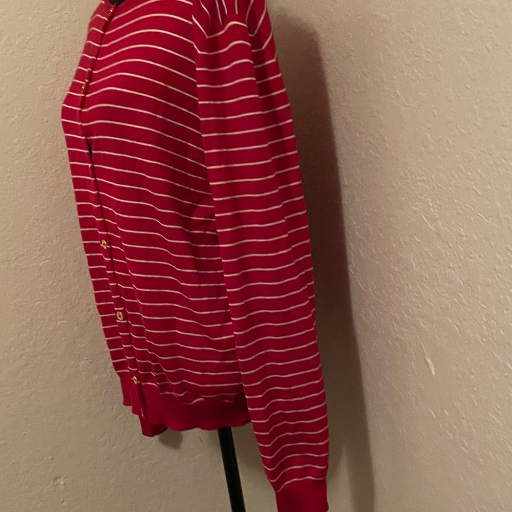 Ralph Lauren Women’s Plus Red Striped Silk Blend Long Sleeve Cardigan Plus 1X - Picture 5 of 10
